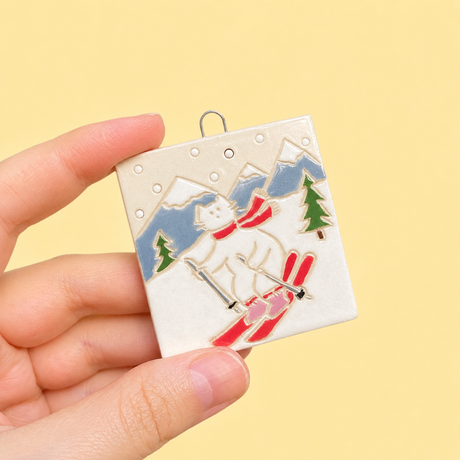 A Cat With Some Serious Ski Skills - Ceramic Wall Hanging