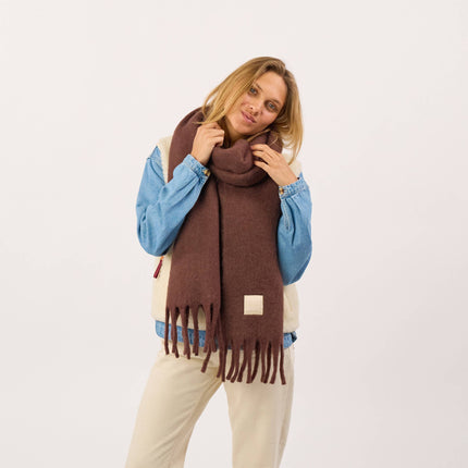 Unisex Wide Mixed Wool Scarf - Brown