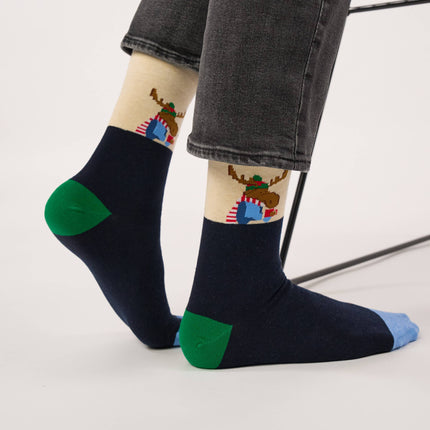 Cotton Socks - Coffee Reindeer - One size: 41/46