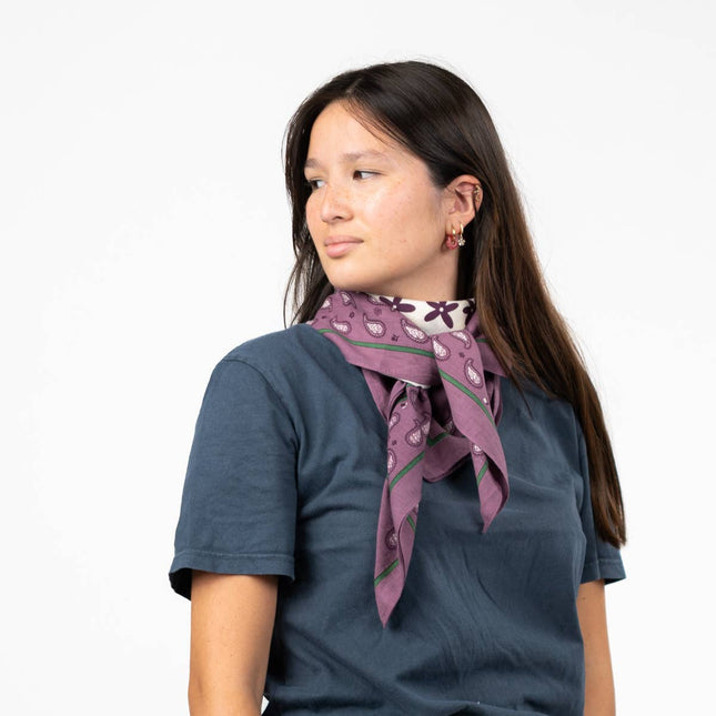 Organic Cotton Scarf - Beige and Purple