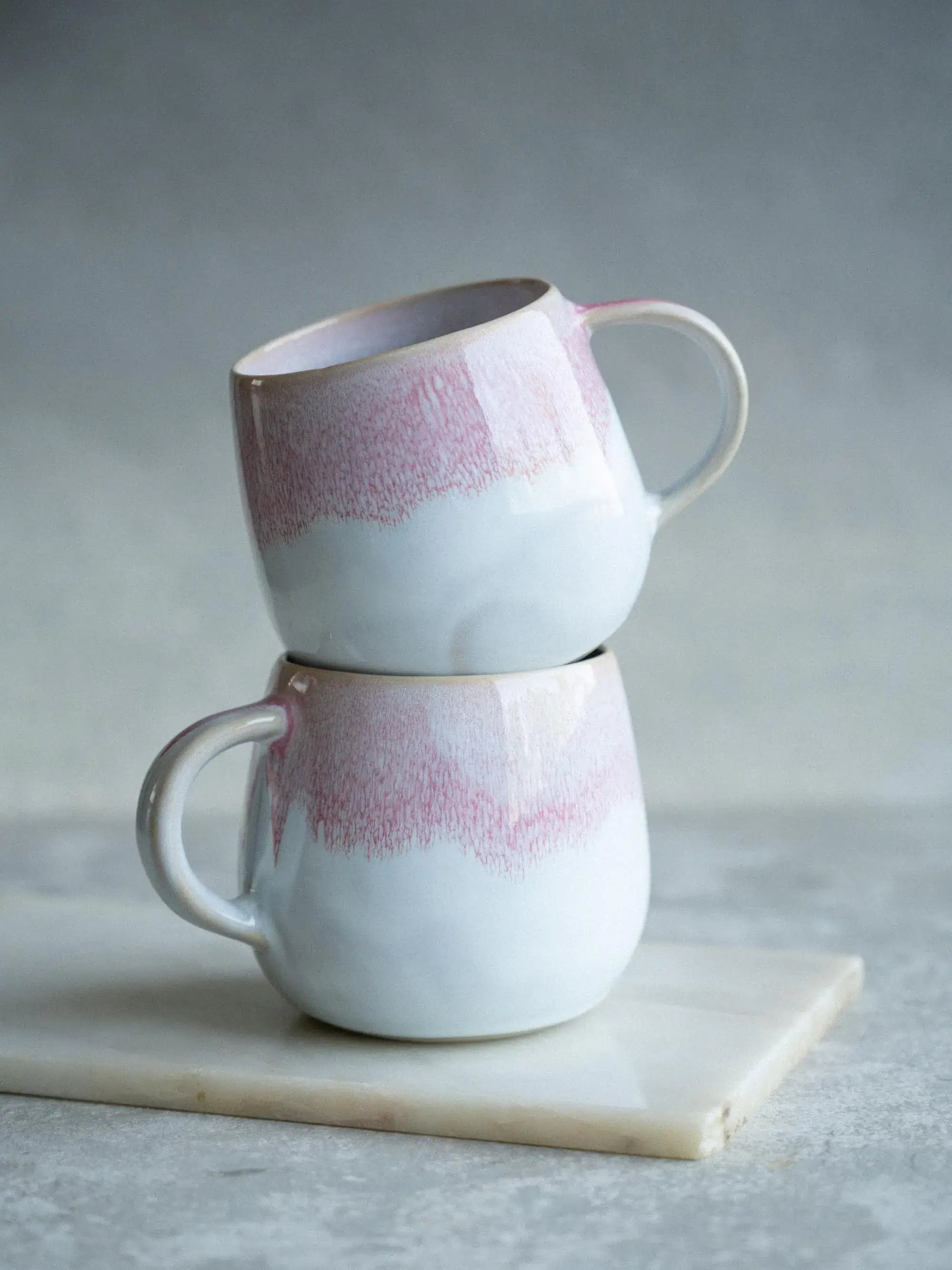 Handmade Ceramic Mug - Aurora - Pink & White - 290ml