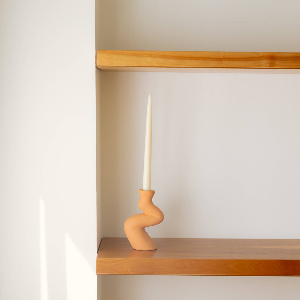 Handgemaakte keramische kandelaar - Wit