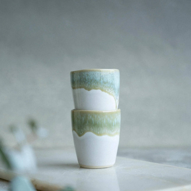 Handmade Coffee Cup - Mint - Green & White - 60ml - Harman Shop & Atelier