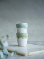 Handgemaakte koffiekop - Mint - Groen &amp; Wit - 60ml