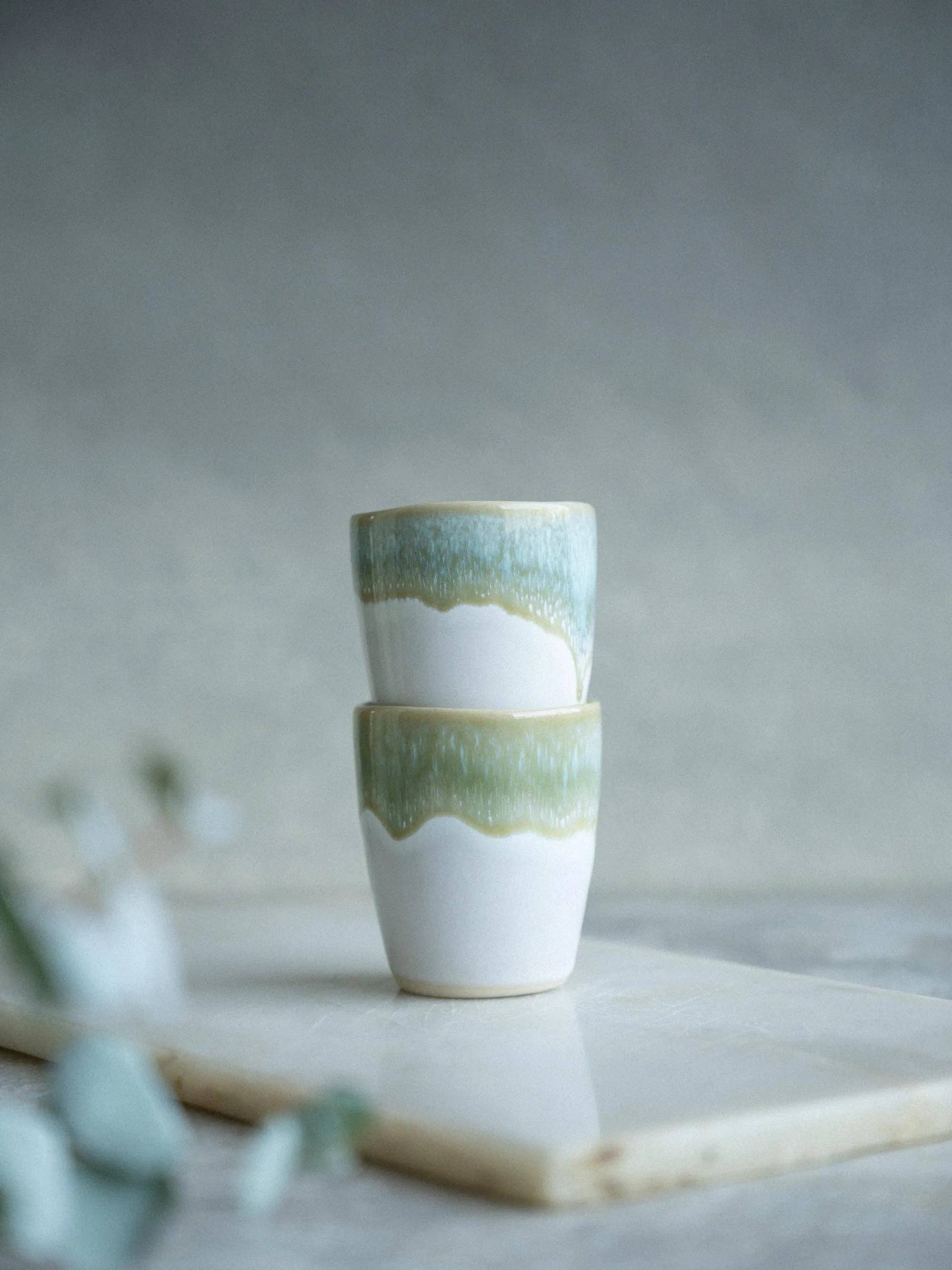 Handgemaakte koffiekop - Mint - Groen &amp; Wit - 60ml