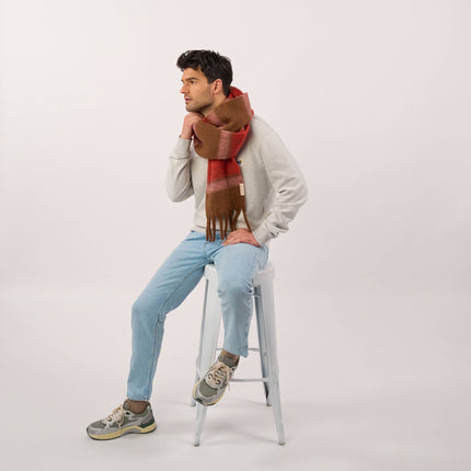 Unisex Fine Mixed Wool Scarf - Pink & Brown & Red
