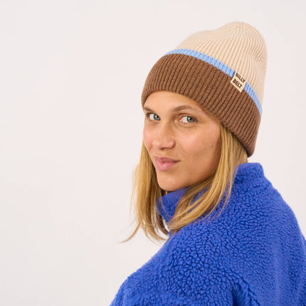 Unisex Wool Beanie - Brown & Beige & Sky Blue