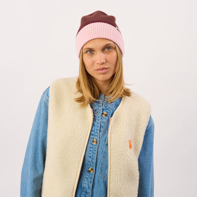 Unisex Wool Beanie - Brown & Pink & Burgundy