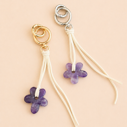 Amethyst Flower Bag Charm / Keychain - Natural Gemstone