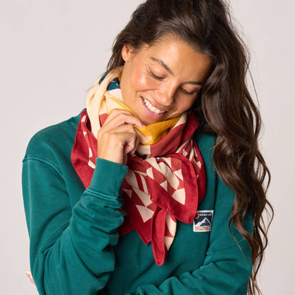 Organic Cotton Scarf - Ecru and Red