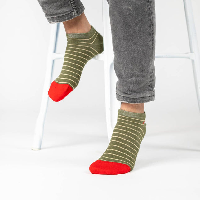 Cotton Socks - Khaki, Beige Striped - One size: 41/46