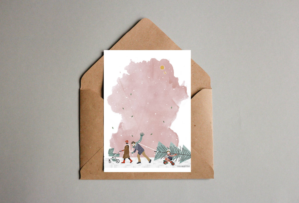 Ansichtkaart - Kerstmis - Wandelen