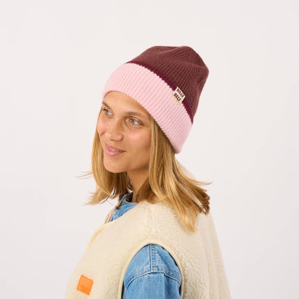 Unisex Wool Beanie - Brown & Pink & Burgundy