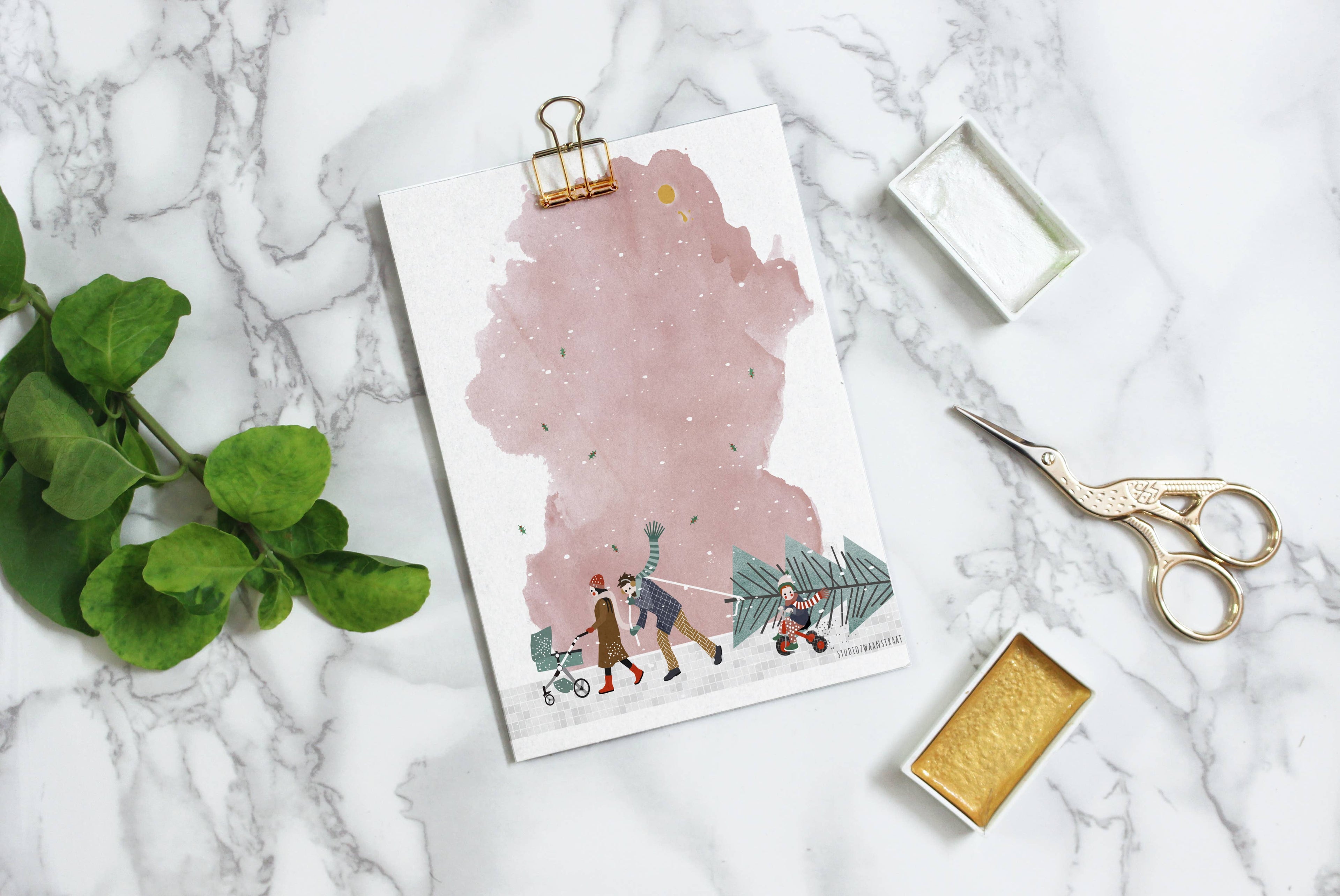 Ansichtkaart - Kerstmis - Wandelen