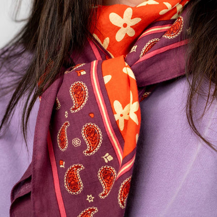Organic Cotton Scarf - Red and Purple