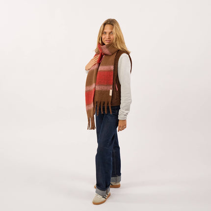 Unisex Fine Mixed Wool Scarf - Pink & Brown & Red