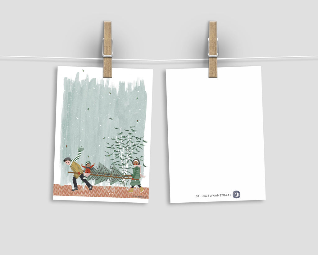 Postkaart - Kerstmis - Hoe krijg je die boom?