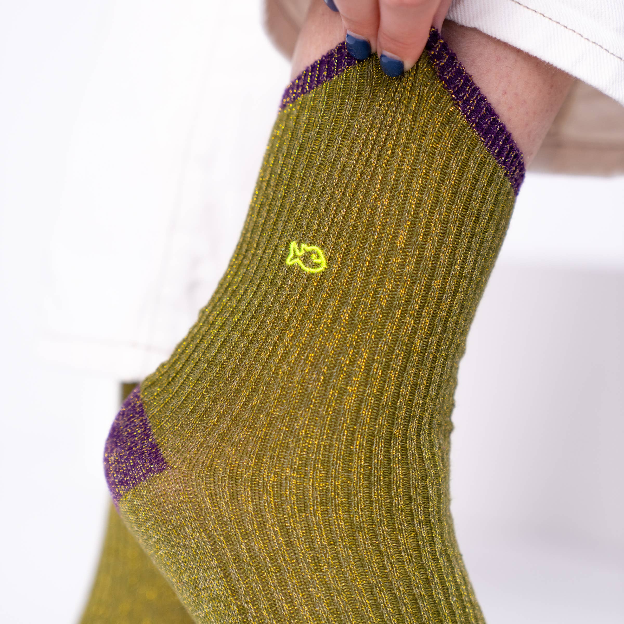 Glittersokken - Vintage Olijfgroen - Eén maat: 37/40