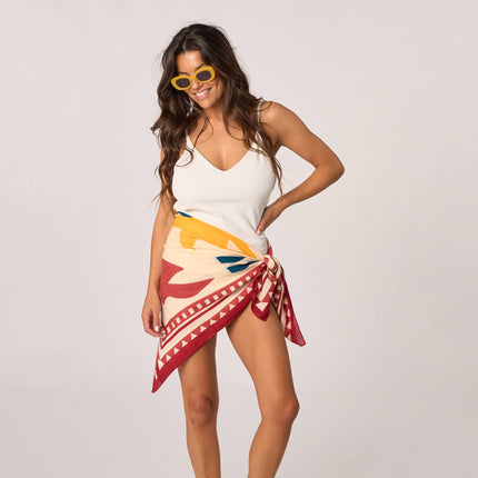 Organic Cotton Scarf - Ecru and Red