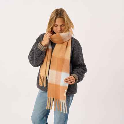 Wide Mixed Wool Scarf - Orange & Light Blue