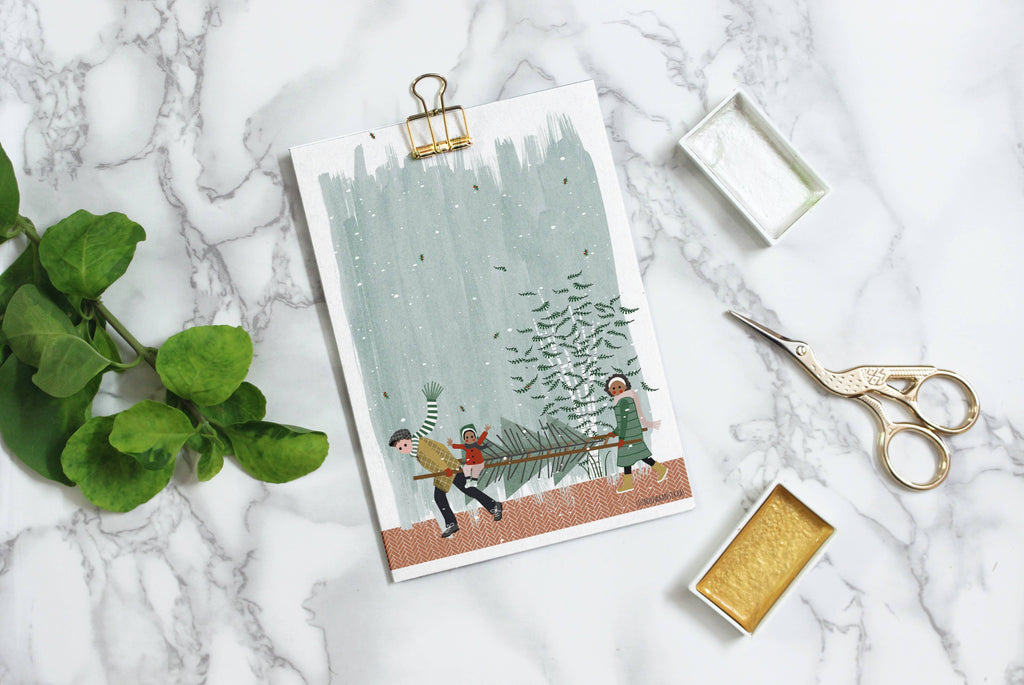 Postkaart - Kerstmis - Hoe krijg je die boom?