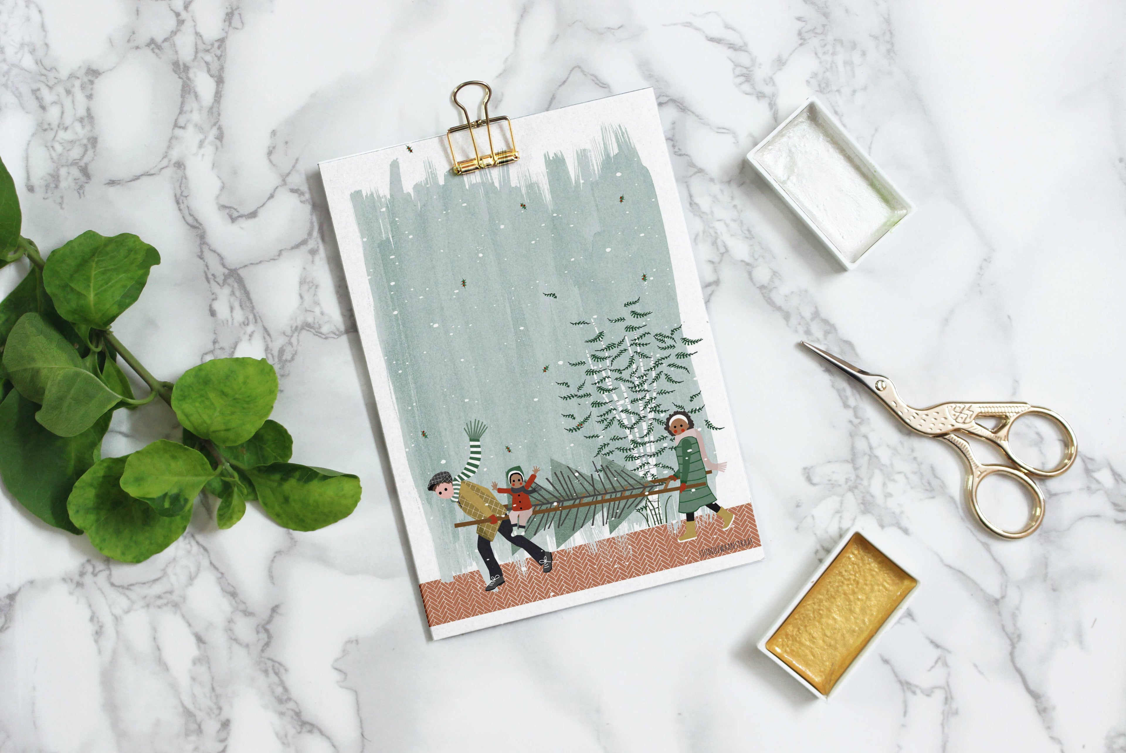 Postkaart - Kerstmis - Hoe krijg je die boom?