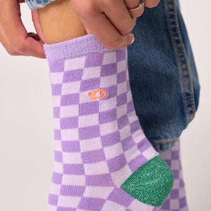 Cotton Socks - Checkered violet - One size: 37/40