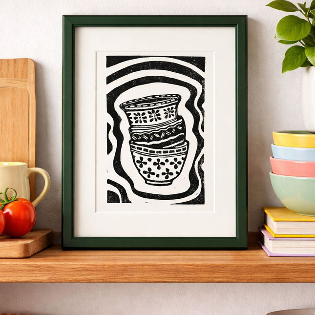 "Ceramic Bowls" Linocut Print