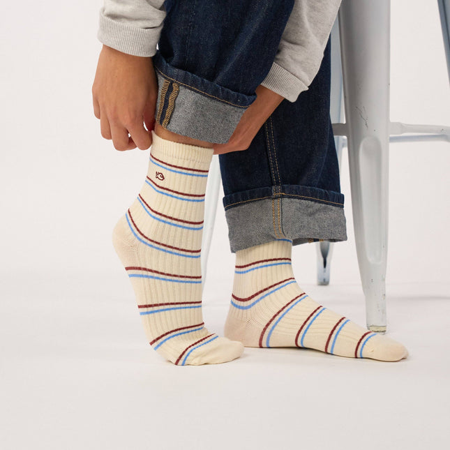 Cotton Socks - Beige Striped - One size: 36/41
