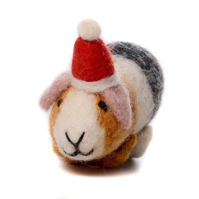 Handmade Wool Felt Christmas Decoration - Guinea Pig with Hat