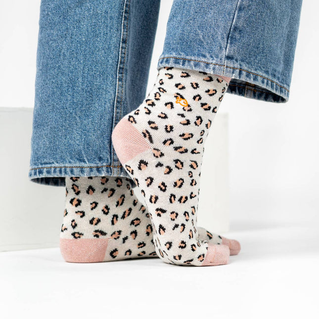 Glittery Socks - White & Pink Leopard - One size: 37/40 - Harman Shop & Atelier