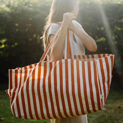 Organic Tote Large - Stripes - Brown - Harman Shop & Atelier