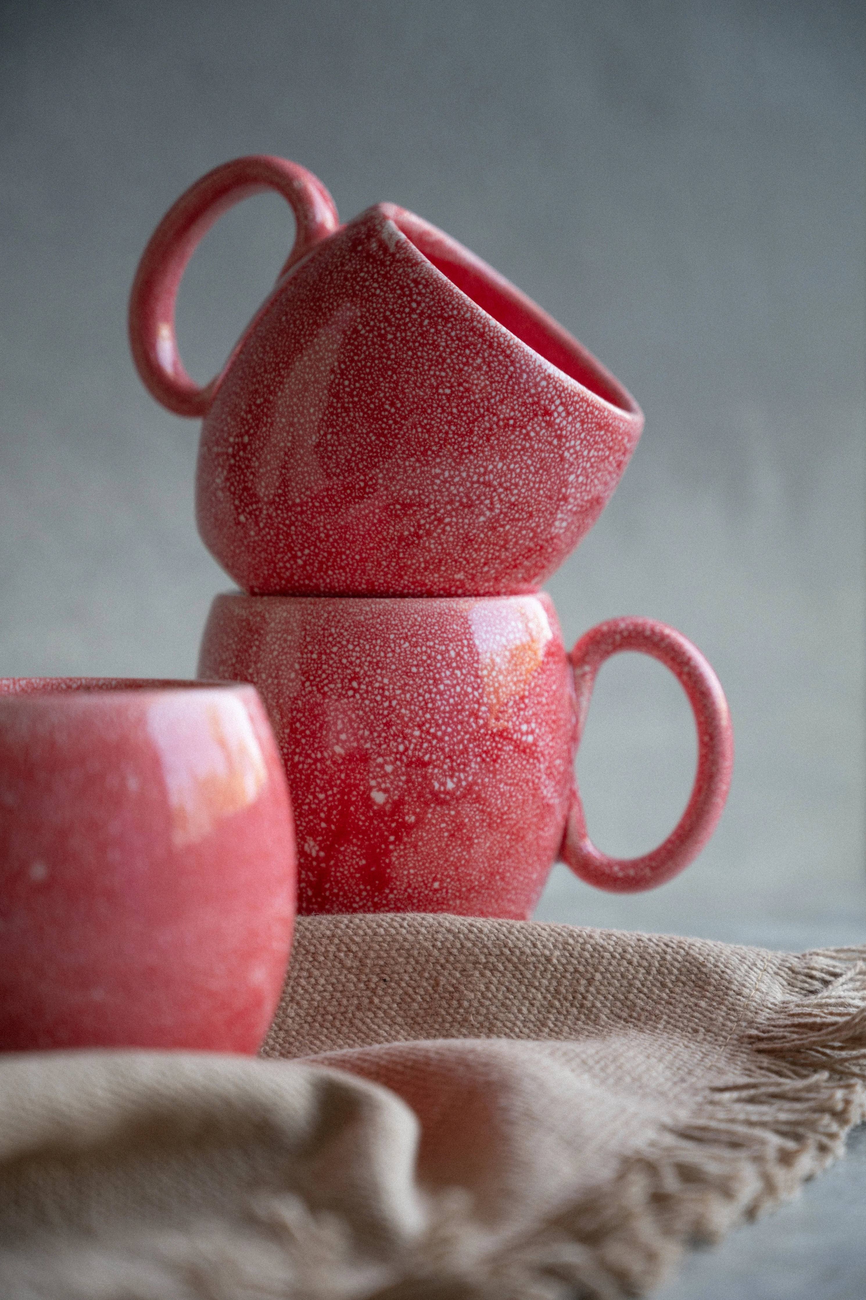 Handmade Ceramic Mug - Raspberry - Red & Pink - 290ml