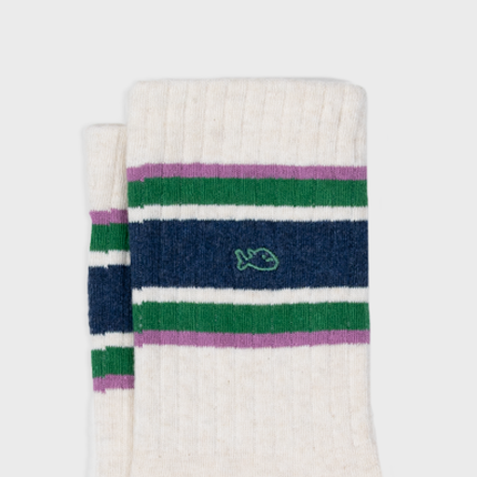 Combed Cotton Socks - Beige & Green - Navy Striped - One size: 41/46 - Harman Shop & Atelier