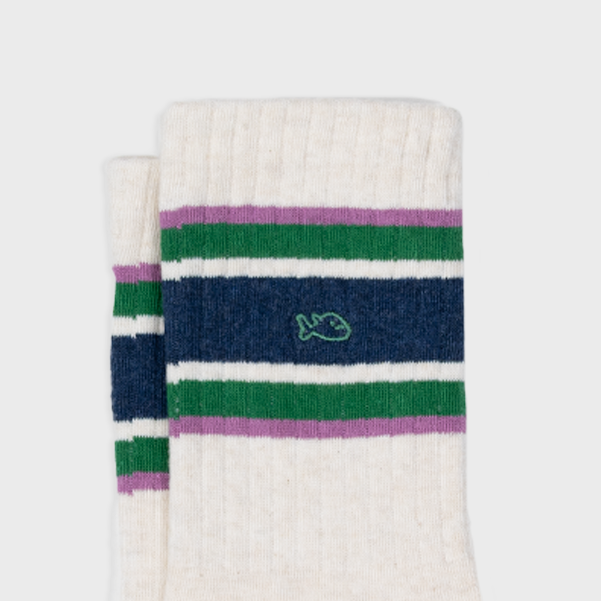 Gekamde katoenen sokken - Beige &amp; Groen - Marineblauw gestreept - Eén maat: 41/46