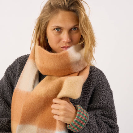 Wide Mixed Wool Scarf - Orange & Light Blue