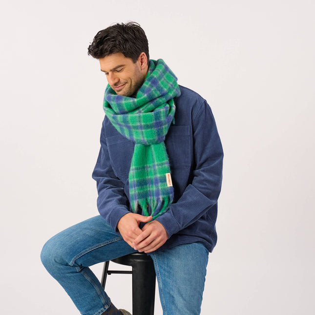 Unisex Fine Mixed Wool Scarf - Navy & Green