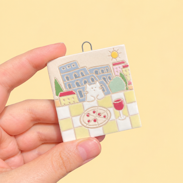 Table for One With Colosseum View - Ceramic Wall Hanging