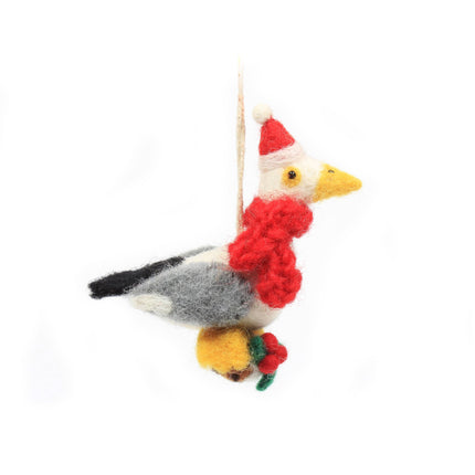Felt Christmas Decoration - Seagull with Christmas Pudding