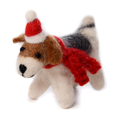 Felt Christmas Decoration - Fox Terrier with Hat & Scarf