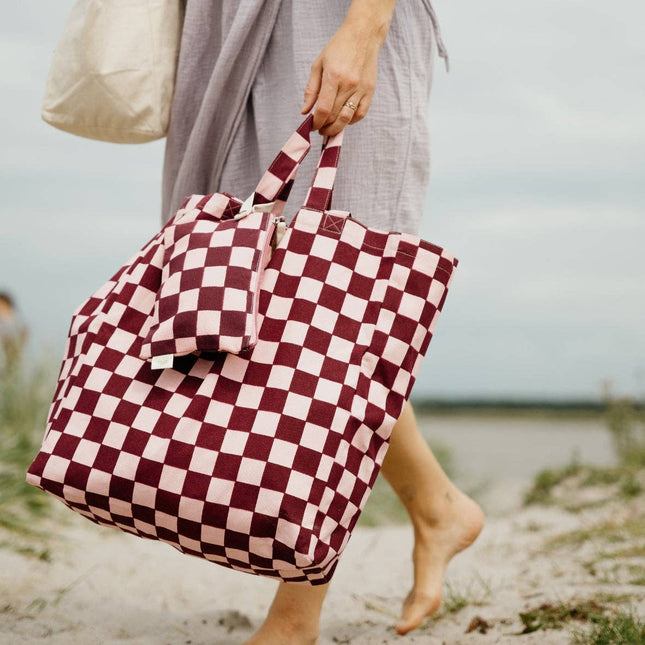 Organic Tote Bag - Checkered Pink/Purple