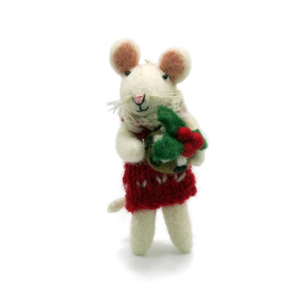 Felt Christmas Decoration - Mouse with Christmas Pudding