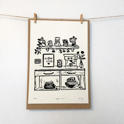 “Coffee Corner” Linocut Print