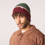 Unisex wollen muts - kaki &amp; bordeauxrood &amp; beige