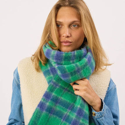 Unisex Fine Mixed Wool Scarf - Navy & Green