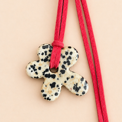 Dalmatian Stone Flower Bag Charm / Keychain - Natural Gemstone
