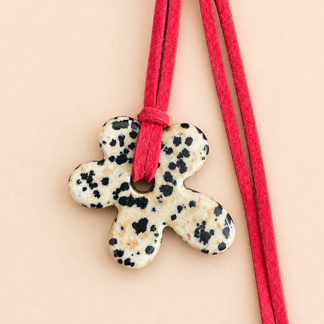 Dalmatian Stone Flower Bag Charm / Keychain - Natural Gemstone
