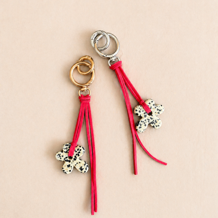 Dalmatian Stone Flower Bag Charm / Keychain - Natural Gemstone