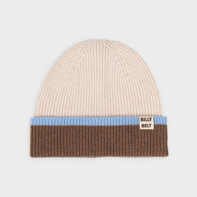 Unisex Wool Beanie - Brown & Beige & Sky Blue