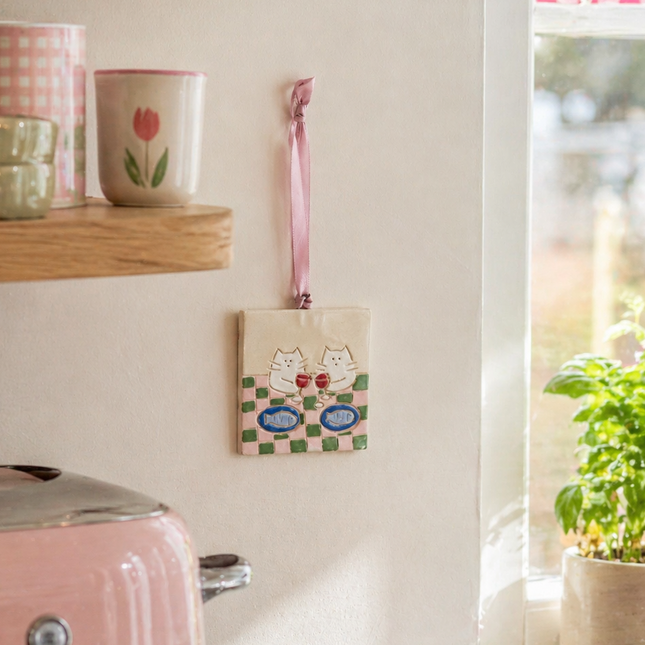 "Table for Two" - Tiny Ceramic Wall Hanging